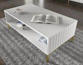 Ława kawowa z lamelami biały mat + złote nóżki - Dixter 6X