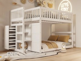 Łóżko piętrowe 140x200cm z litego drewna - z 4 szufladami bocznymi - Białe