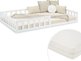 Łóżko podłogowe dla malucha 120x200 cm białe, łóżko Montessori z barierkami