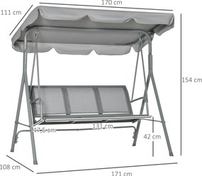 Outsunny huśtawka 3-osobowa z dachem 170 cm x 110 cm x 153 cm