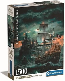Puzzle Clementoni 1500 elementów Statek Piracki - 59,2 x 84,3 cm, Kolekcja NOVO Art, Plakat w zestawie