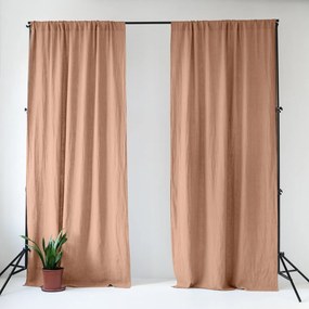 Różowa/brązowa lniana zasłona 140x330 cm Cafe Creme – Linen Tales