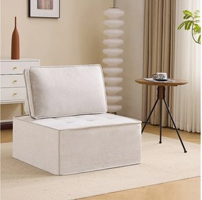 Fotel 1-osobowy z beżowego lnu z tapicerowanym oparciem - Styl nowoczesny - Do sypialni lub salonu