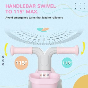 AIYAPLAY Rowerek Biegowy z Regulowanym Siedziskiem i Cichymi Kółkami, 56x27x39 cm, Różowy/Biały