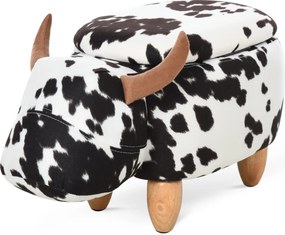 Taboret zwierzątko ozdobna pufa ze schowkiem Stołek w kształcie krowy Czarno-biały z naturalnymi akcentami | Aosom PL
