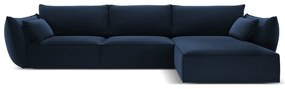 Ciemnoniebieski aksamitny narożnik (prawostronny/z szezlongiem) Vanda – Mazzini Sofas