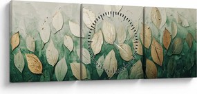 Obraz - Złoto-zielone liście (z zegarem) (90x30 cm)