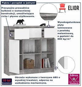 Komoda z szufladami oraz półkami beton + biały W1-T43