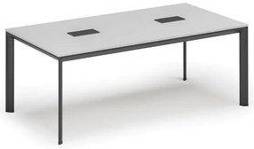 Stół konferencyjny PRIMO INVITATION, 200x100 cm, biały + 2x port blatowy TYP VI, czarny