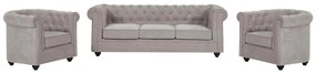 Kanapa 3-osobowa i 2 fotele z szarej tkaniny CHESTERFIELD