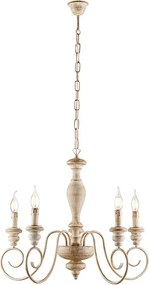 Żyrandol Cascina z drewna i żelaza w kolorze białym i gołębiej szarości, 5 świateł, 115 Ø60 BL265-5-BT