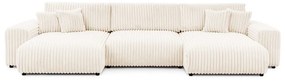 Kremowy sztruksowy rozkładany narożnik ze schowkiem (w kształcie litery U) Sarina – Ropez
