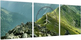 Obraz - Krajobraz górski (z zegarem) (90x30 cm)