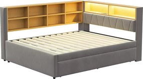 Kanapa rozkładana 140x200 - z łóżkiem wysuwanym 90x190 cm - z gniazdem USB - liczne schowki - tapicerowane łóżko - ciemnoszary (materac nie wchodzi w skład zestawu)