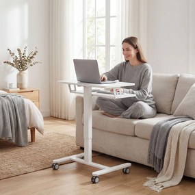 HOMCOM Stojące Biurko Regulowane, Mobilne Biurko Sit-Stand z Półką na Klawiaturę, Kółkami i Stalową Ramą, Biały | Aosom PL