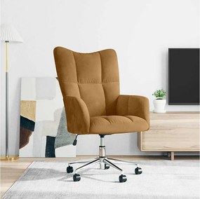 Fotel Relaksacyjny z Brązowego Weluru Obracany o 360 Stopni z Regulowaną Wysokością