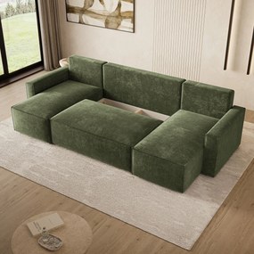 Masseno Narożnik ASPRA z funkcją spania i pojemnikiem na pościel Narozniki U, Rozkładana sofa - Zielony, LUMO 20