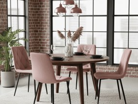 Różowe aksamitne krzesło do jadalni LIBRA z czarnymi nogami