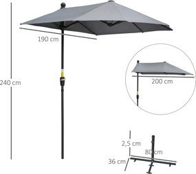 Outsunny 2 x 2 m półokrągły parasol wodoodporny do ogrodu ciemnoszary