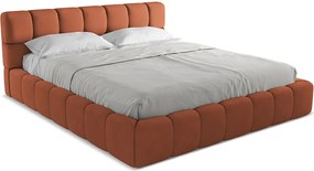 Tapicerowane łóżko z pojemnikiem 200 x 228 - Szynila - Terakota - NALU