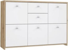 Szeroka komoda z 5 szafkami i 2 szufladami Best Chest 233, biały/dąb artisan
