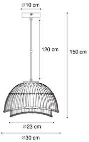 Orientalna lampa wisząca czarna z naturalnym bambusem 30 cm - PuaKolonialny Oswietlenie wewnetrzne