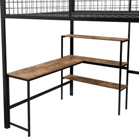 Łóżko mezzanine 140x200 cm - stalowa rama - z biurkiem i półkami - Czarny