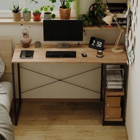 Biurko komputerowe stół loft jasny brąz nowoczesne z półkami industrialne