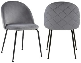 Zestaw 2 krzeseł MELBOURNE – welur i metal w kolorze czarnym matowym – kolor szary