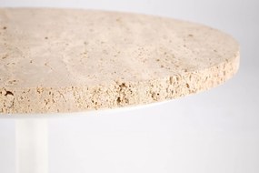 TRAVERSO S Ława Stolik kawowy Okrągła Kamień Trawertyn Biały fi.35cm Nowoczesna