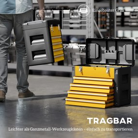 HOMCOM Pusta skrzynka na narzędzia, 49,7 x 25,3 x 40,7 cm, kufer z 4 szufladami, mini-pojemnik, stal, żółta | Aosom PL