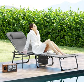 Outsunny Składany leżak ogrodowy z poduszką, leżanka z 5-stopniową regulacją oparcia, do 120 kg | Aosom PL