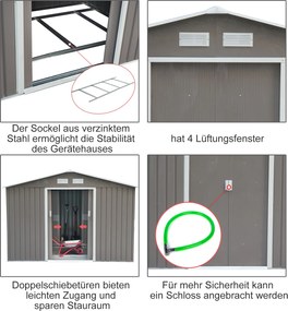 Outsunny szopa na narzędzia z fundamentem metalowy domek ogrodowy żółty 213x130x185 cm praktyczne przechowywanie narzędzi | Aosom PL