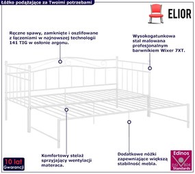 Białe metalowe łóżko rozkładane 90x200 cm - Unis