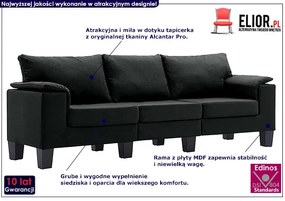 Trzyosobowa ekskluzywna czarna sofa - Ekilore 3Q