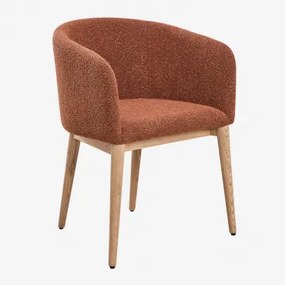 Zestaw 2 Tapicerowanych Krzeseł Do Jadalni Z Podłokietnikami Bunia Natural Wood & Bouclé W Kolorze Terakoty - Sklum