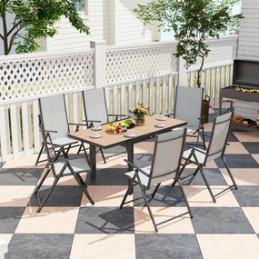 Outsunny Rozkładany Stół Ogrodowy z Aluminium 80/160x80 cm, Odporny na Warunki Atmosferyczne, na Balkon dla 6 Osób, Naturalne Drewno