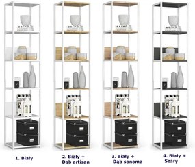 Wysoki regał z białym metalowym stelażem biały + dąb sonoma - Teglor 3X