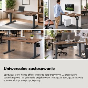 Biurko elektryczne z regulacją wysokości ergonomiczne antracytowe/orzech,1400x700 mm: ARIA
