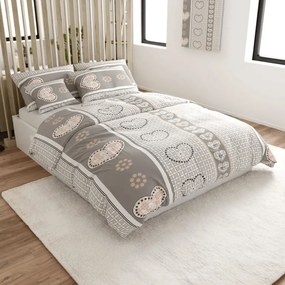 PrzytulneMieszkanie.pl PrzytulneMieszkanie.pl Kreponowa pościel HEART RETRO szara z kieszenią hotelową Rozmiar pościeli: 70 x 90 cm | 140 x 200 cm