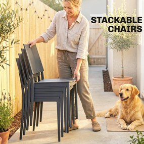 Outsunny Zestaw Mebli Ogrodowych 5-częściowy Stół z 4 Krzesłami Sztaplowanymi Lamelowy Design dla 4 Osób, Ciemnoszary | Aosom PL