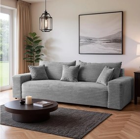 Sofa Rozkładana z Pojemnikiem Cordo z Szarym Welurem Sztruksowym 265 cm