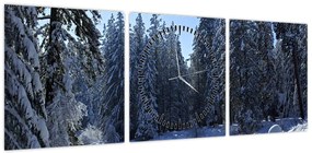 Obraz śnieżnego lasu (z zegarem) (90x30 cm)