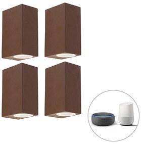 Zewnetrzna Zestaw 4 inteligentnych lamp ściennych brązowo-rdzawych IP44 w tym 2 GU10 - BalenoPrzemysłowy Oswietlenie zewnetrzne