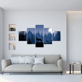 Obraz - Wataha wilków pod księżycem w pełni (125x70 cm)