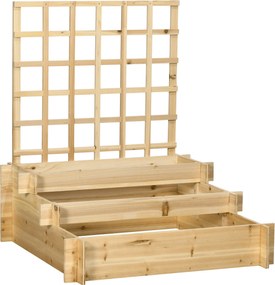 Outsunny Wysoka grządka z pergolą, 3 poziomy, Rama z drewna naturalnego, Wyściółka flizelinowa, 95 x 95 x 110 cm