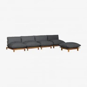 Modułowa, Rozkładana Sofa 4-elementowa Z Pufą Z Drewna Akacjowego Brina Grafitowa Szarość - Sklum