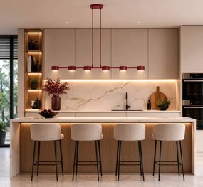 Lampa wisząca podłużna Megara 6 Burgundowa – minimalistyczna w stylu loft i industrialnym