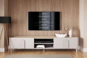Szafka RTV Amilio 220 cm z szufladą na nóżkach - kaszmir / dąb olejowany / uchwyty kaszmir