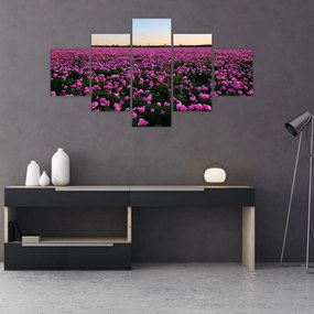 Obraz - Łąka fioletowych tulipanów (125x70 cm)